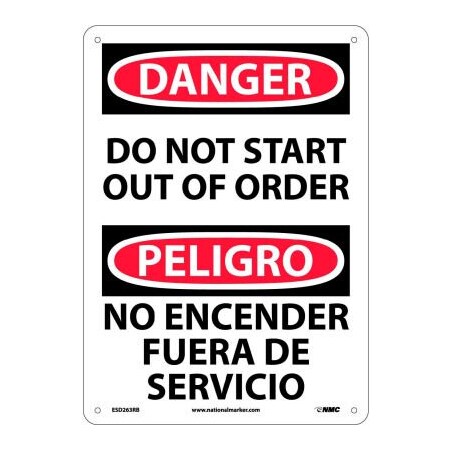 National Marker Co Bilingual Plastic Sign - Danger Do Not Start Out Of Order ESD263RB